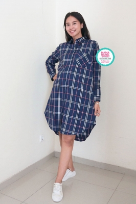 Tiara Dress Kancing Krah Kemeja - DRO 1000 Biru